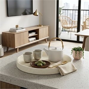 Tamsin Weave Pattern Round Serving Tray - White