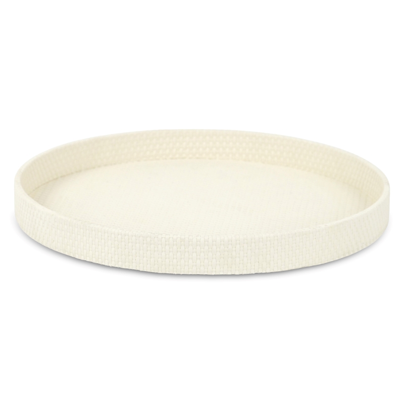 Tamsin Weave Pattern Round Serving Tray - White