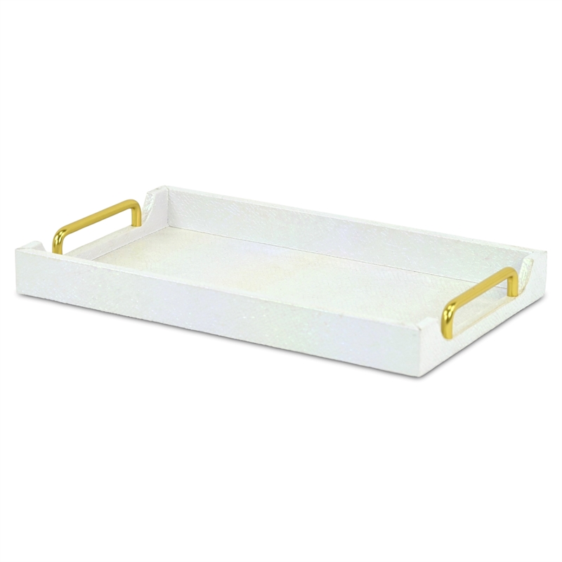 Nimue Seascale Pattern Iridescent White Vinyl Tray with Gold Hardware