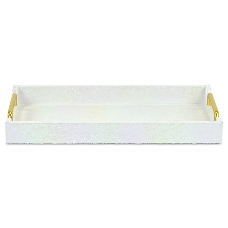 Nimue Seascale Pattern Iridescent White Vinyl Tray with Gold Hardware