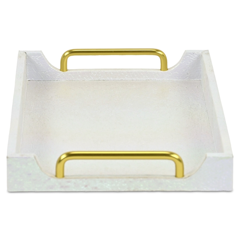 Nimue Seascale Pattern Iridescent White Vinyl Tray with Gold Hardware