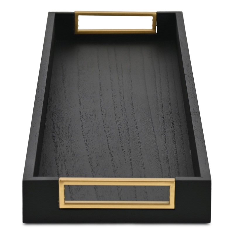 Nyssa Slim Rectangular Wood Decorative Tray - Black