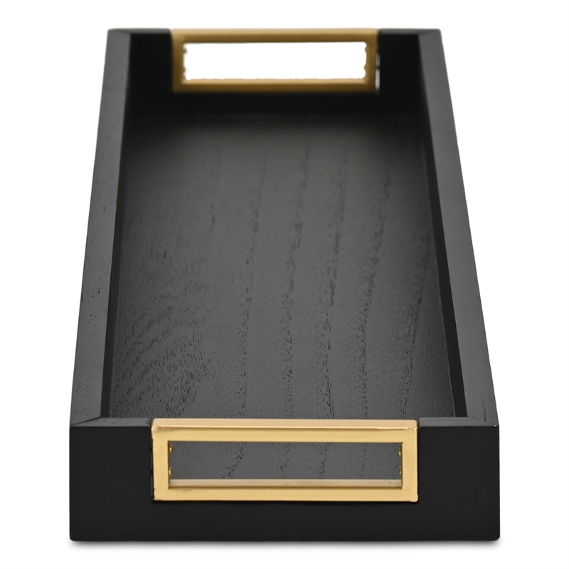 Nyssa Slim Rectangular Wood Decorative Tray - Black