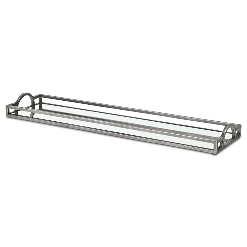 Verena Slim Rectangular Mirrored Tray - Silver