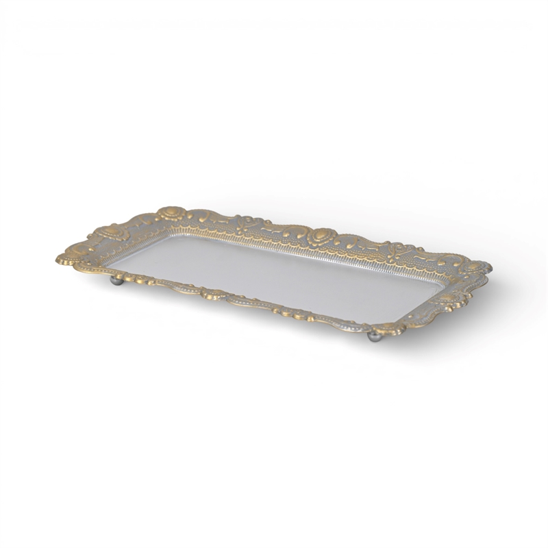 Ecara Gold Accented Silver Metal Table Tray