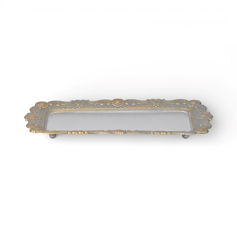 Ecara Gold Accented Silver Metal Table Tray