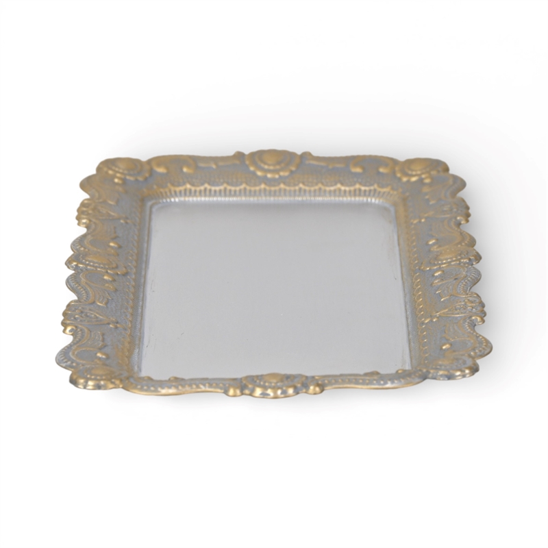 Ecara Gold Accented Silver Metal Table Tray