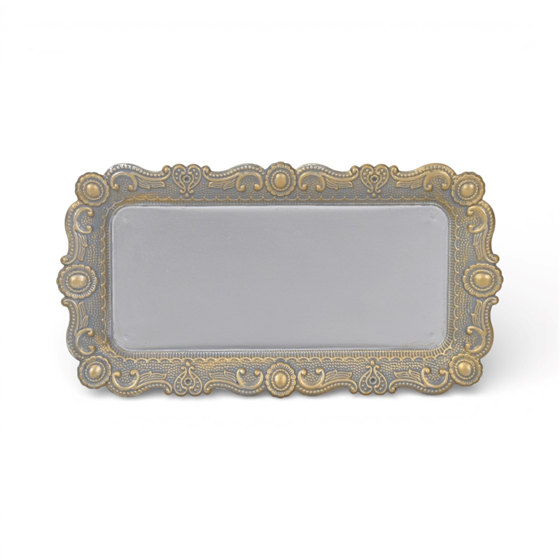 Ecara Gold Accented Silver Metal Table Tray