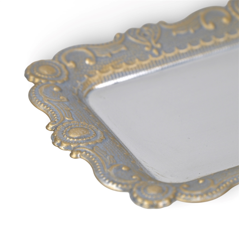 Ecara Gold Accented Silver Metal Table Tray