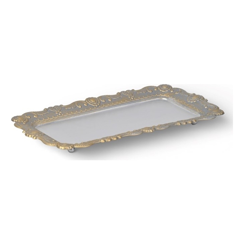 Ecara Gold Accented Silver Metal Table Tray
