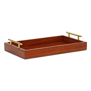 Coran Wooden Rectangle Tray - Gold Metal Handles -