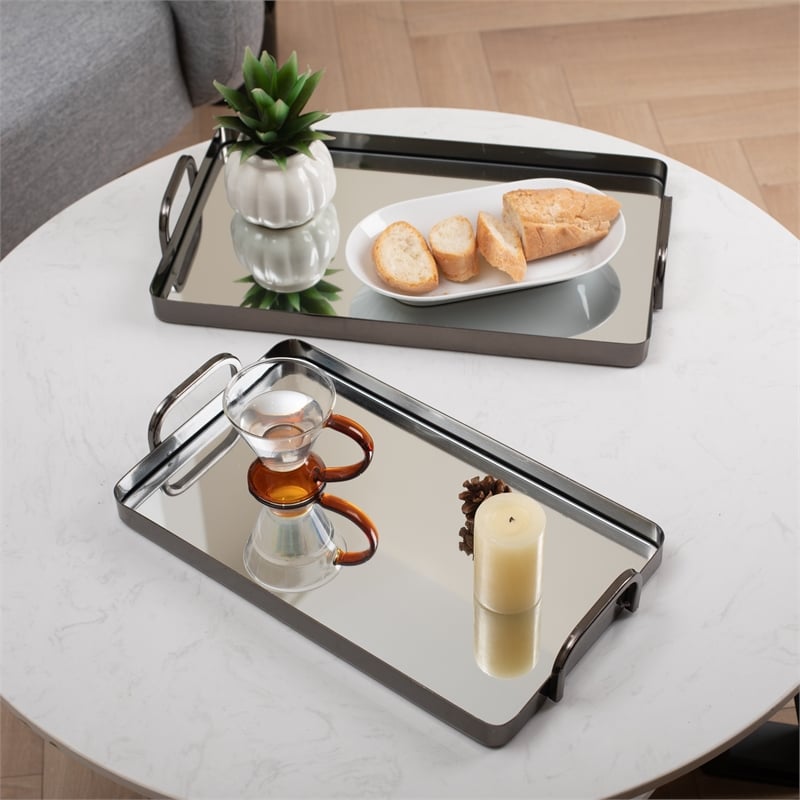 Nuvelle Set of 2 Metal Mirrored Trays