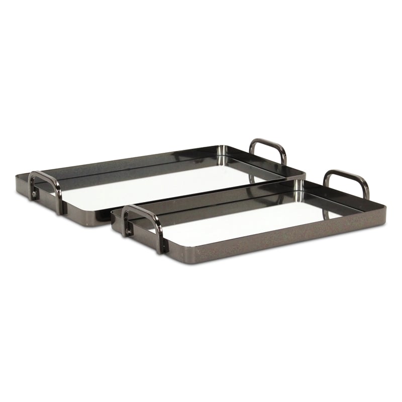 Nuvelle Set of 2 Metal Mirrored Trays