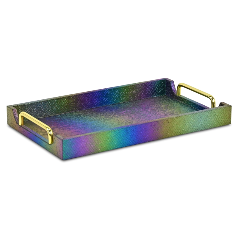 Nimue Seascale Pattern Iridescent Tray with Gold Hardware