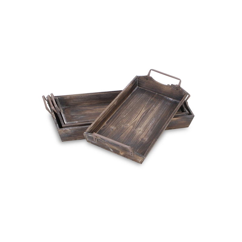Keaton Set of 4 Metal Handled Wood Trays