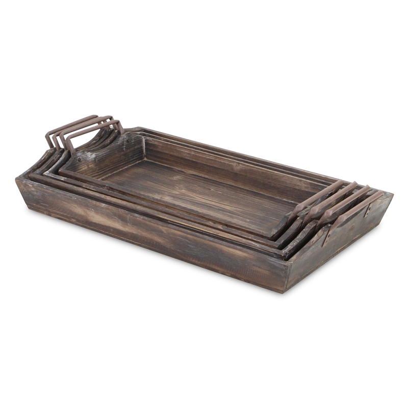 Keaton Set of 4 Metal Handled Wood Trays