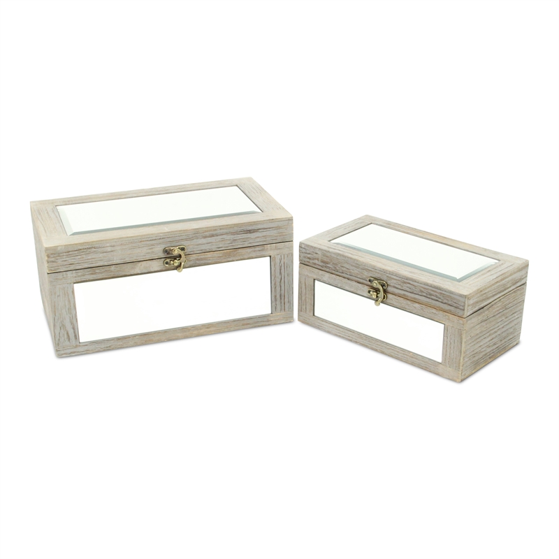 Larkspur Set of 2 Gray Washed Mirrored Wood Boxes