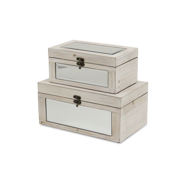 Larkspur Set of 2 White Mirrored Wood Boxes