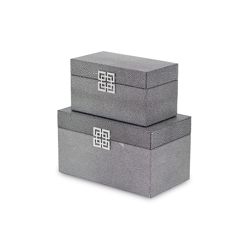 Galena Set of 2 Double Happiness Shagreen Boxes - Dark Silver