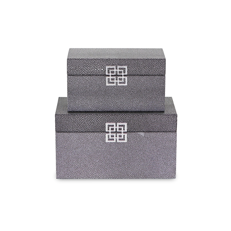 Galena Set of 2 Double Happiness Shagreen Boxes - Dark Silver