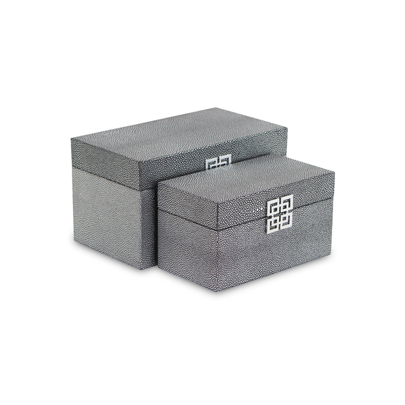 Galena Set of 2 Double Happiness Shagreen Boxes - Dark Silver