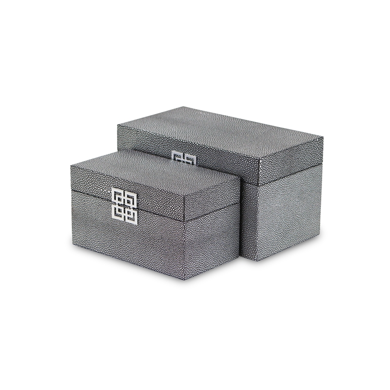 Galena Set of 2 Double Happiness Shagreen Boxes - Dark Silver