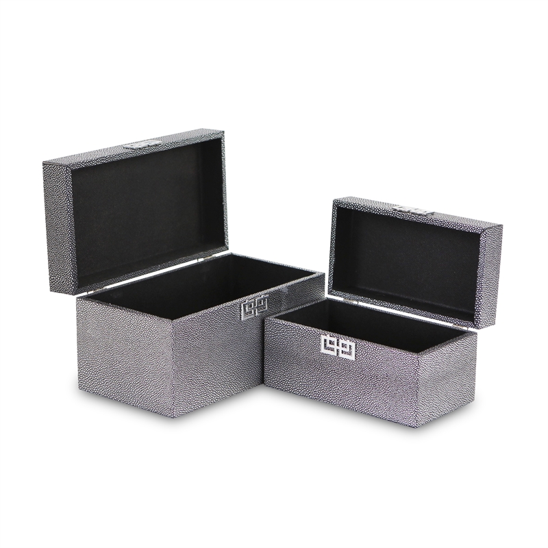Galena Set of 2 Double Happiness Shagreen Boxes - Dark Silver