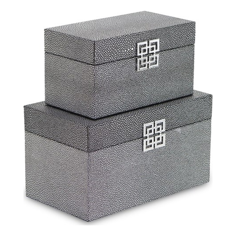 Galena Set of 2 Double Happiness Shagreen Boxes - Dark Silver