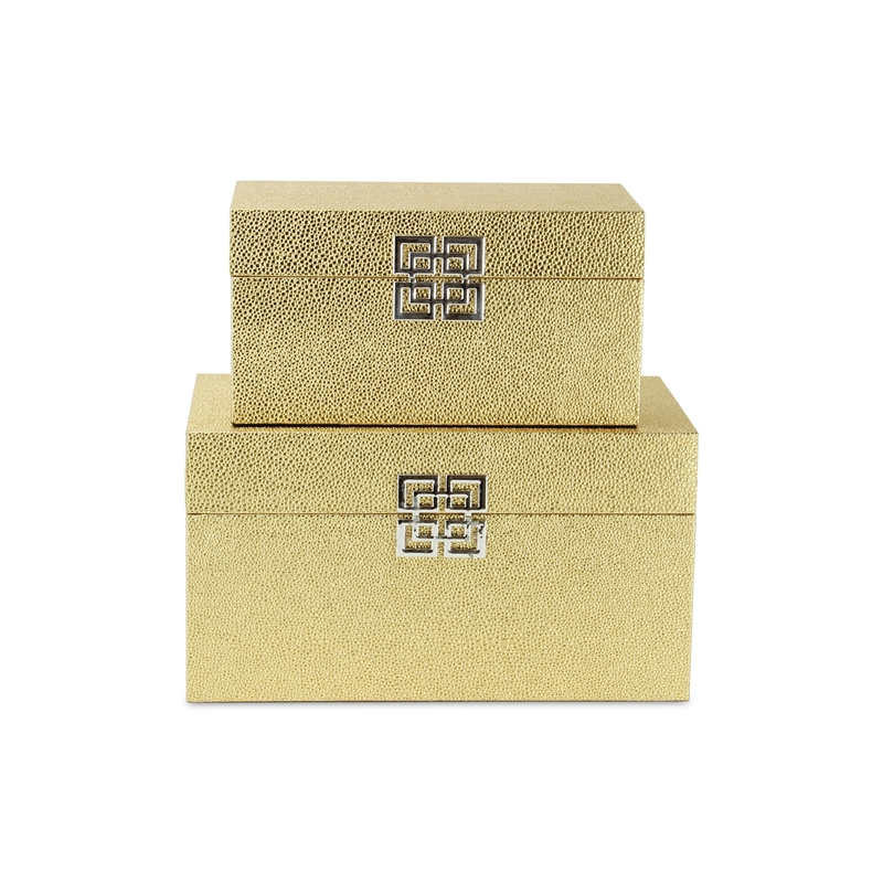 Galena Set of 2 Double Happiness Shagreen Boxes - Gold