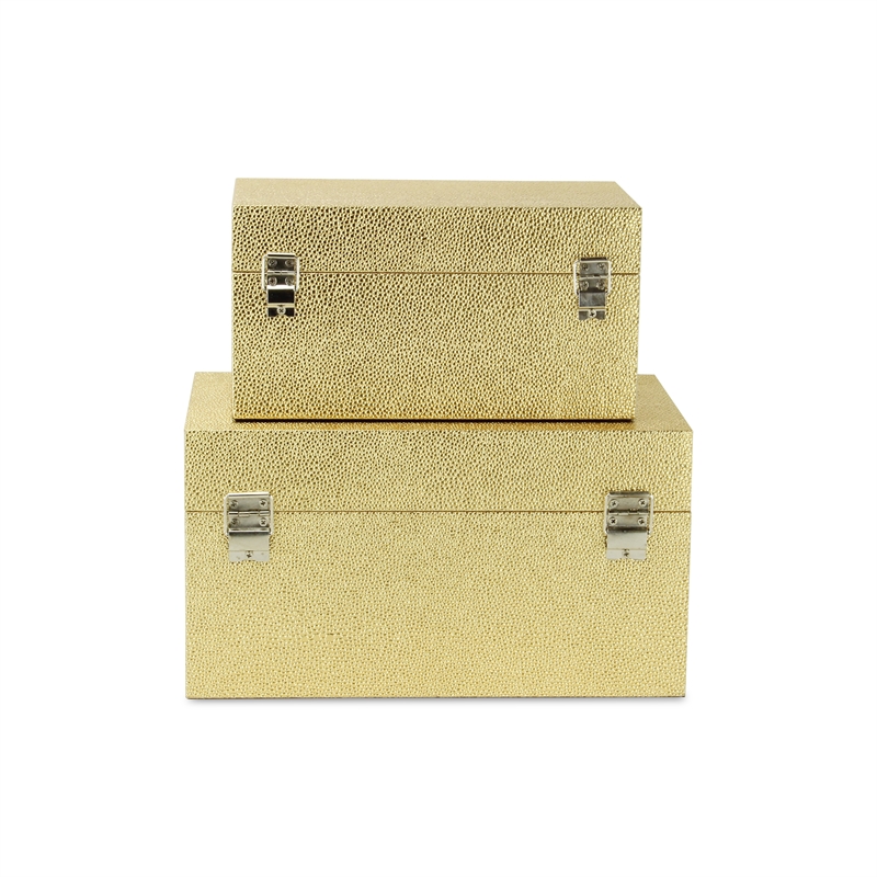 Galena Set of 2 Double Happiness Shagreen Boxes - Gold
