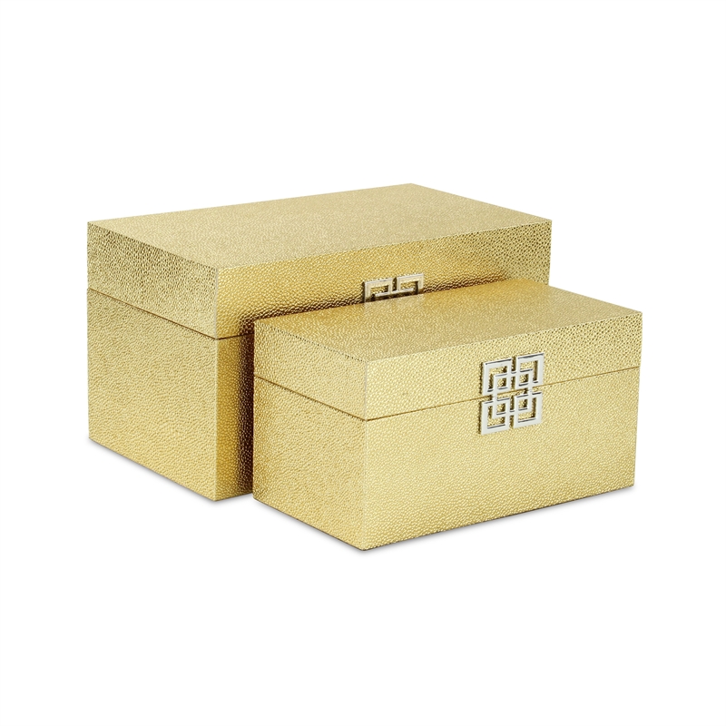 Galena Set of 2 Double Happiness Shagreen Boxes - Gold