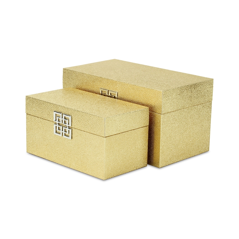 Galena Set of 2 Double Happiness Shagreen Boxes - Gold