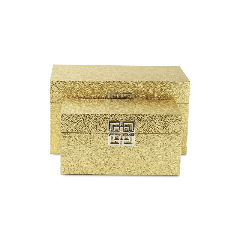 Galena Set of 2 Double Happiness Shagreen Boxes - Gold