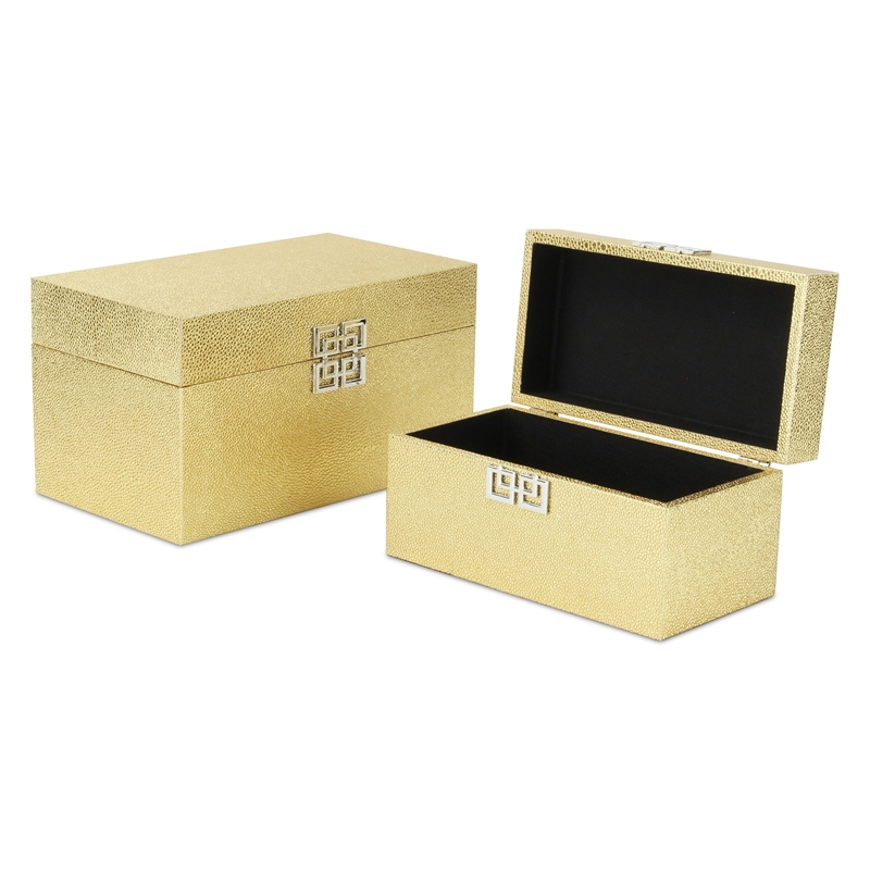 Galena Set of 2 Double Happiness Shagreen Boxes - Gold