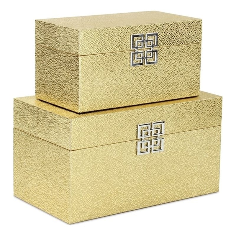 Galena Set of 2 Double Happiness Shagreen Boxes - Gold