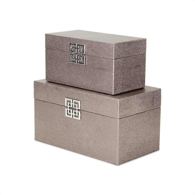 Galena Set of 2 Double Happiness Shagreen Boxes - Rose Gold