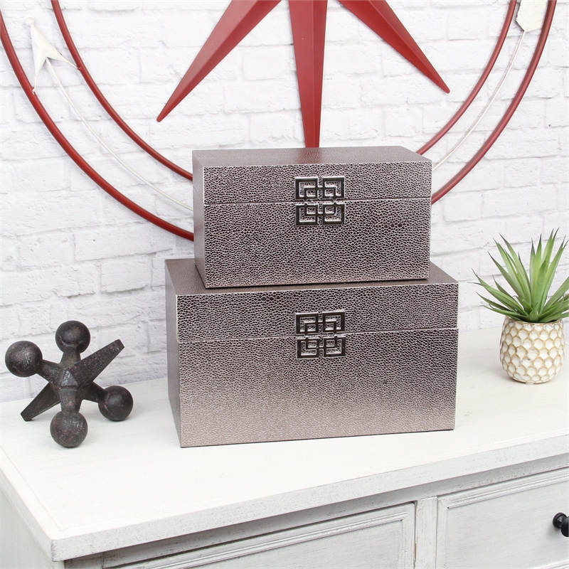 Galena Set of 2 Double Happiness Shagreen Boxes - Rose Gold
