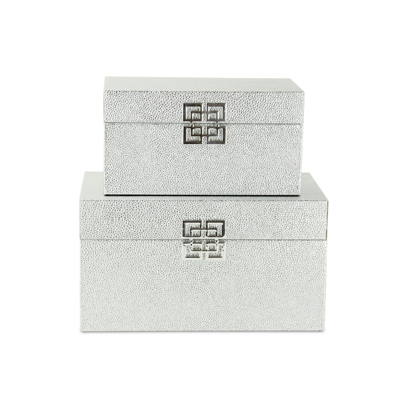 Galena Set of 2 Double Happiness Shagreen Boxes - Silver