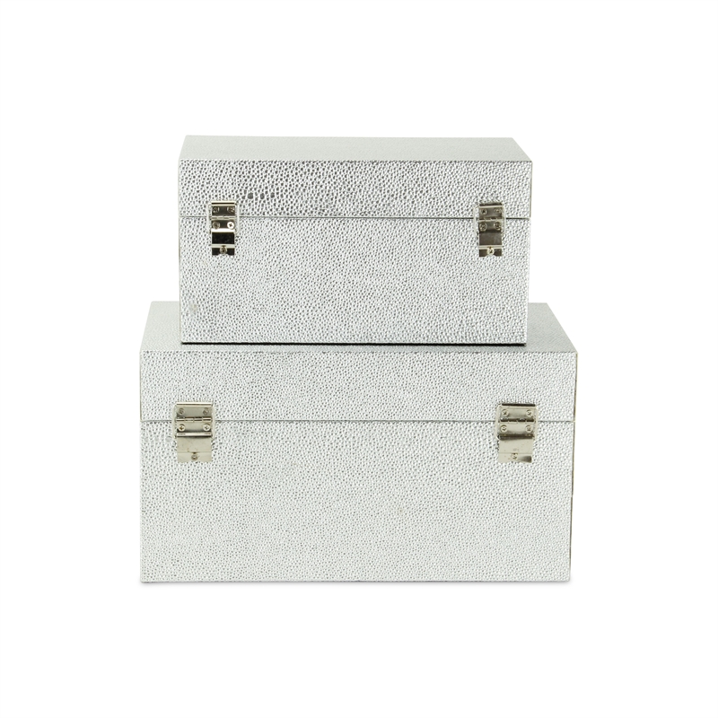 Galena Set of 2 Double Happiness Shagreen Boxes - Silver