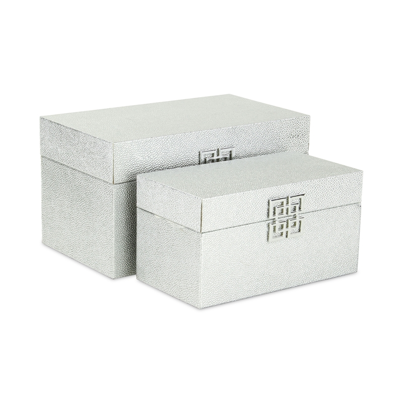 Galena Set of 2 Double Happiness Shagreen Boxes - Silver