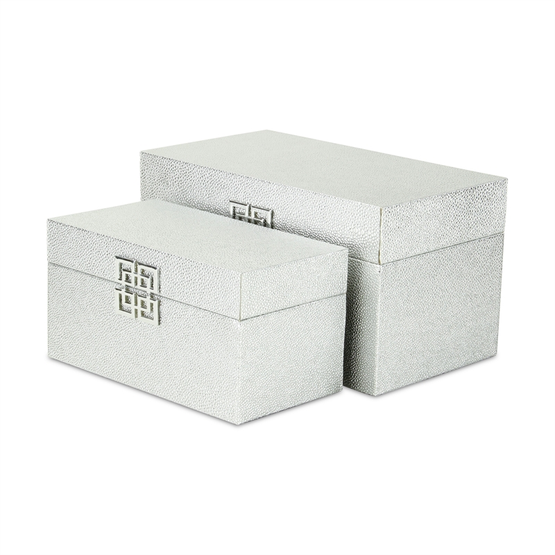 Galena Set of 2 Double Happiness Shagreen Boxes - Silver