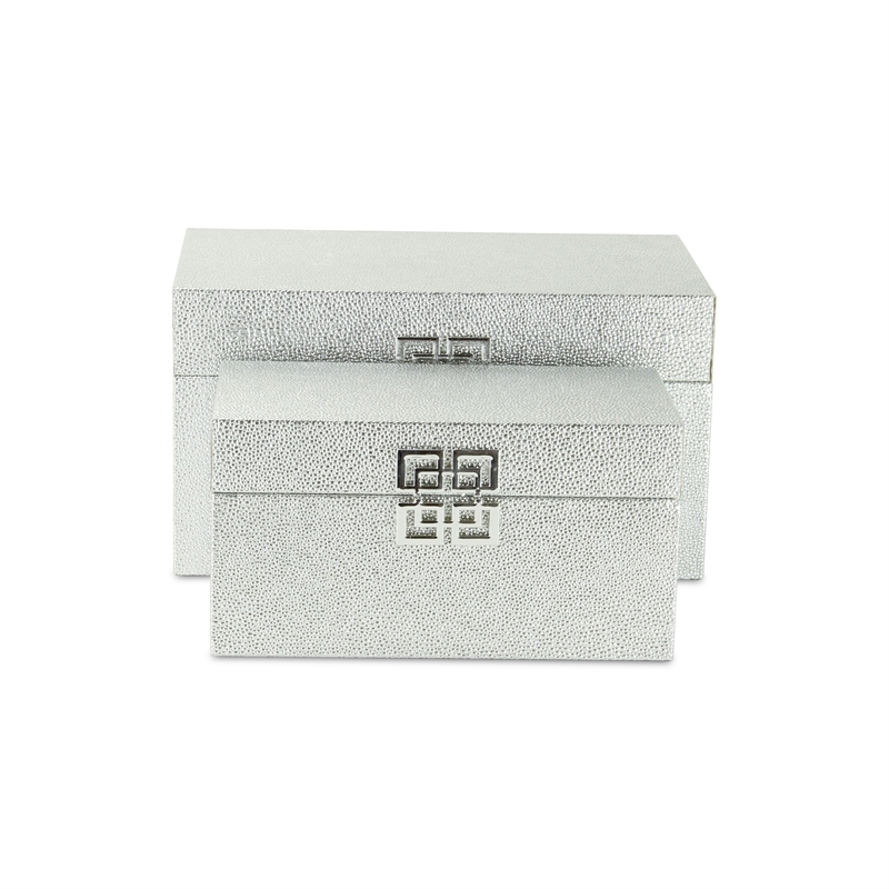 Galena Set of 2 Double Happiness Shagreen Boxes - Silver