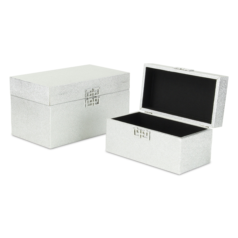 Galena Set of 2 Double Happiness Shagreen Boxes - Silver