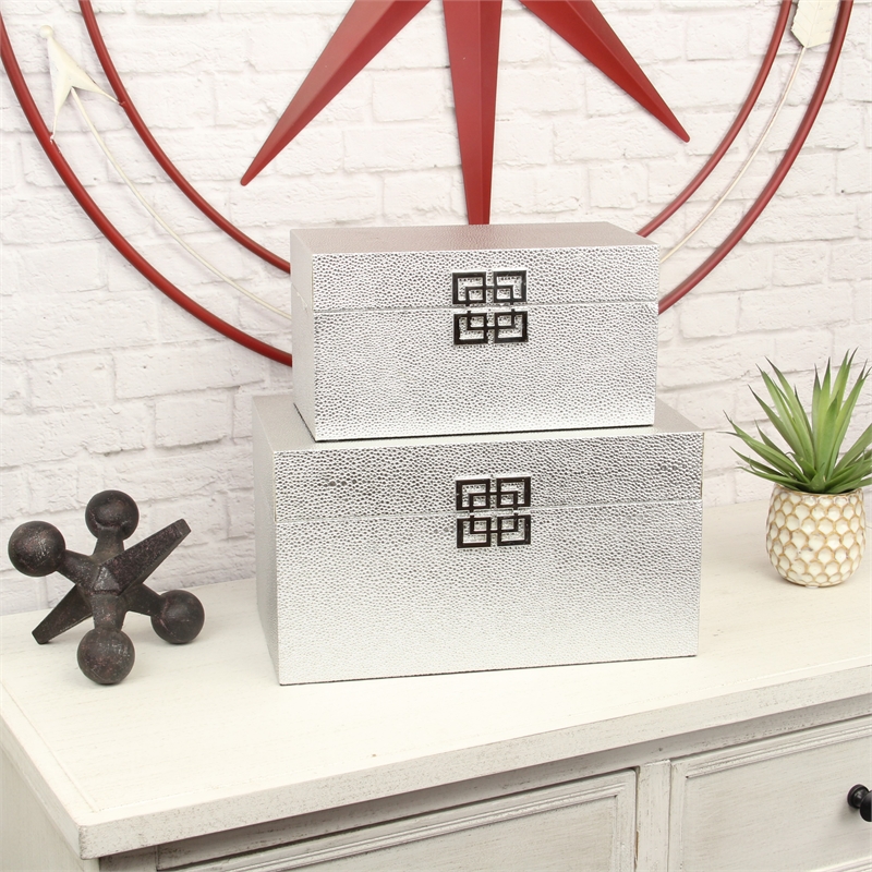 Galena Set of 2 Double Happiness Shagreen Boxes - Silver