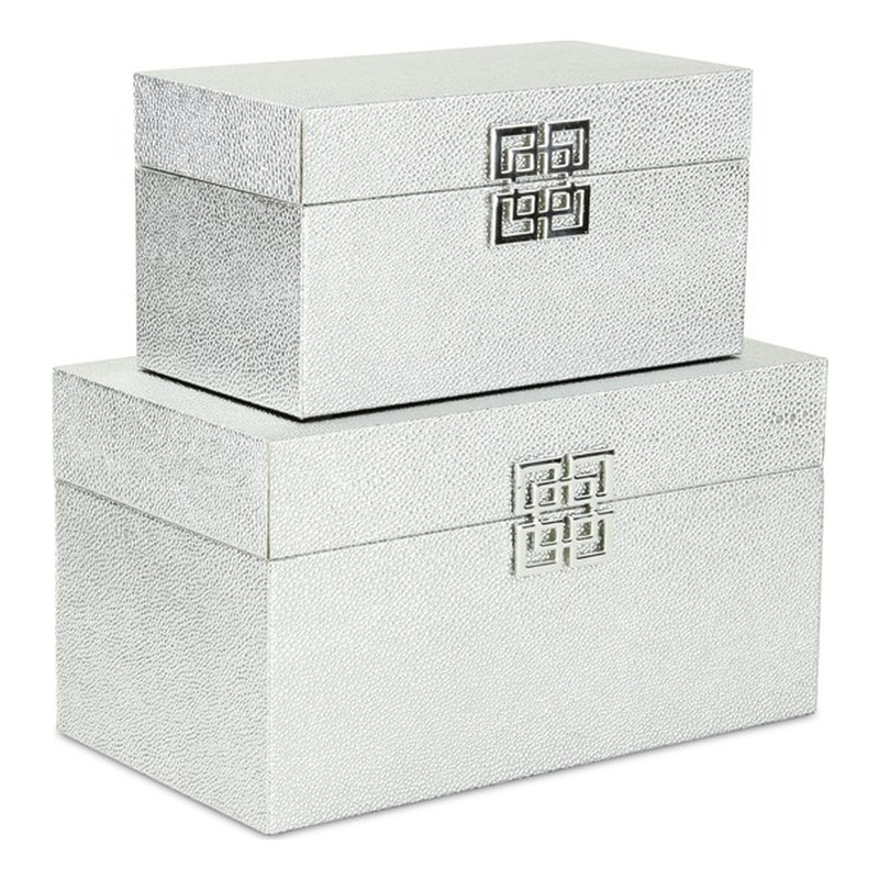 Galena Set of 2 Double Happiness Shagreen Boxes - Silver