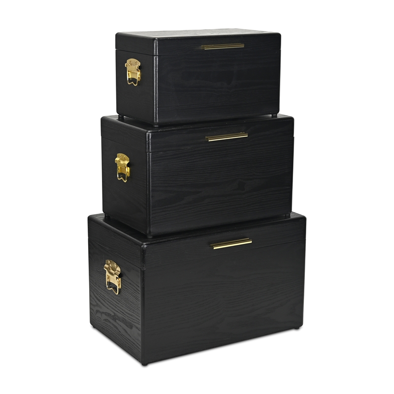 Sable Set of 3 Trunks with Gold Handles - Black