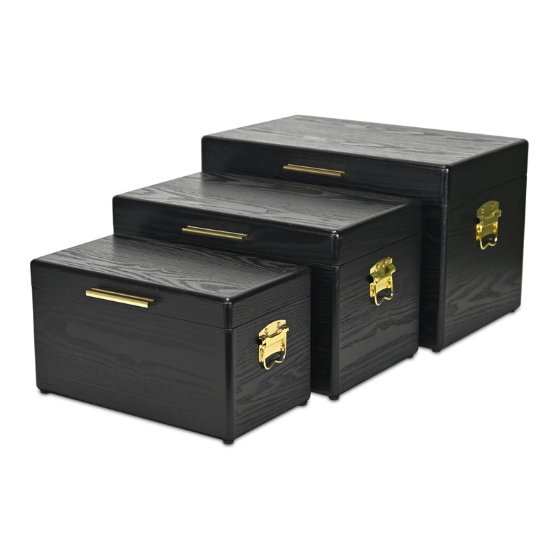 Sable Set of 3 Trunks with Gold Handles - Black