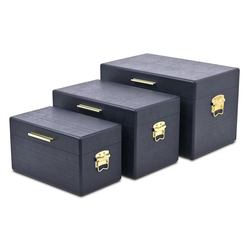 Sable Set of 3 Trunks with Gold Handles - Navy Blue