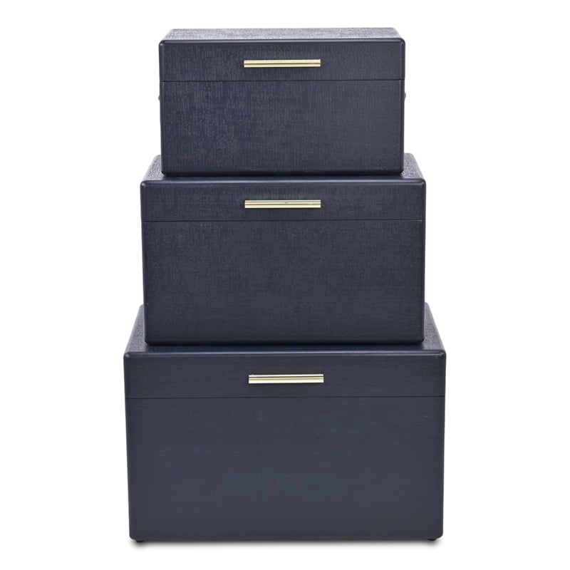 Sable Set of 3 Trunks with Gold Handles - Navy Blue