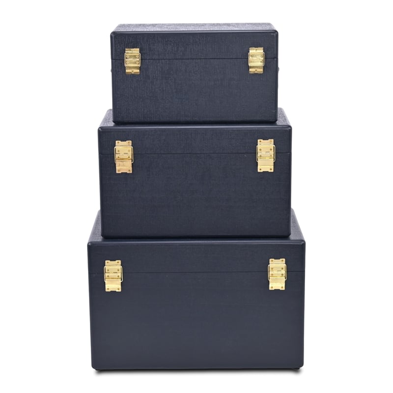 Sable Set of 3 Trunks with Gold Handles - Navy Blue